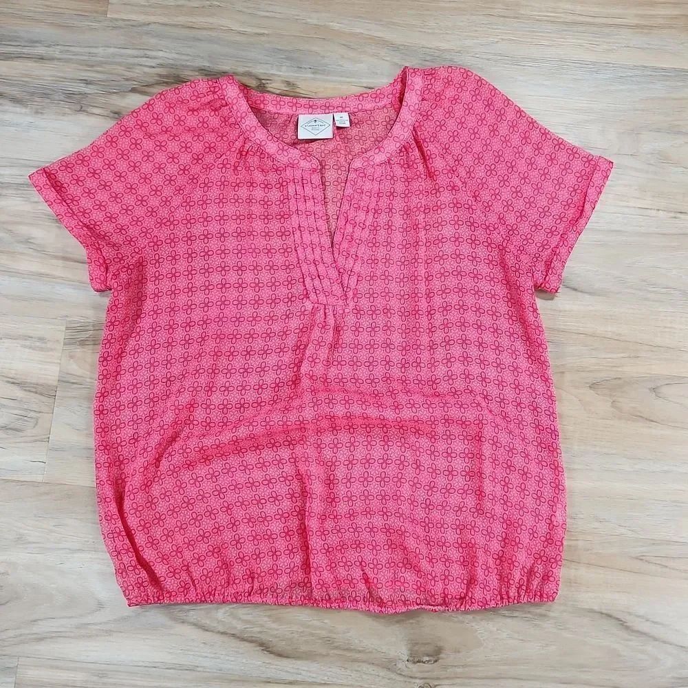 🔺️St John's Bay Pink Semi Sheer Vneck Short Sleeve Top Medium
